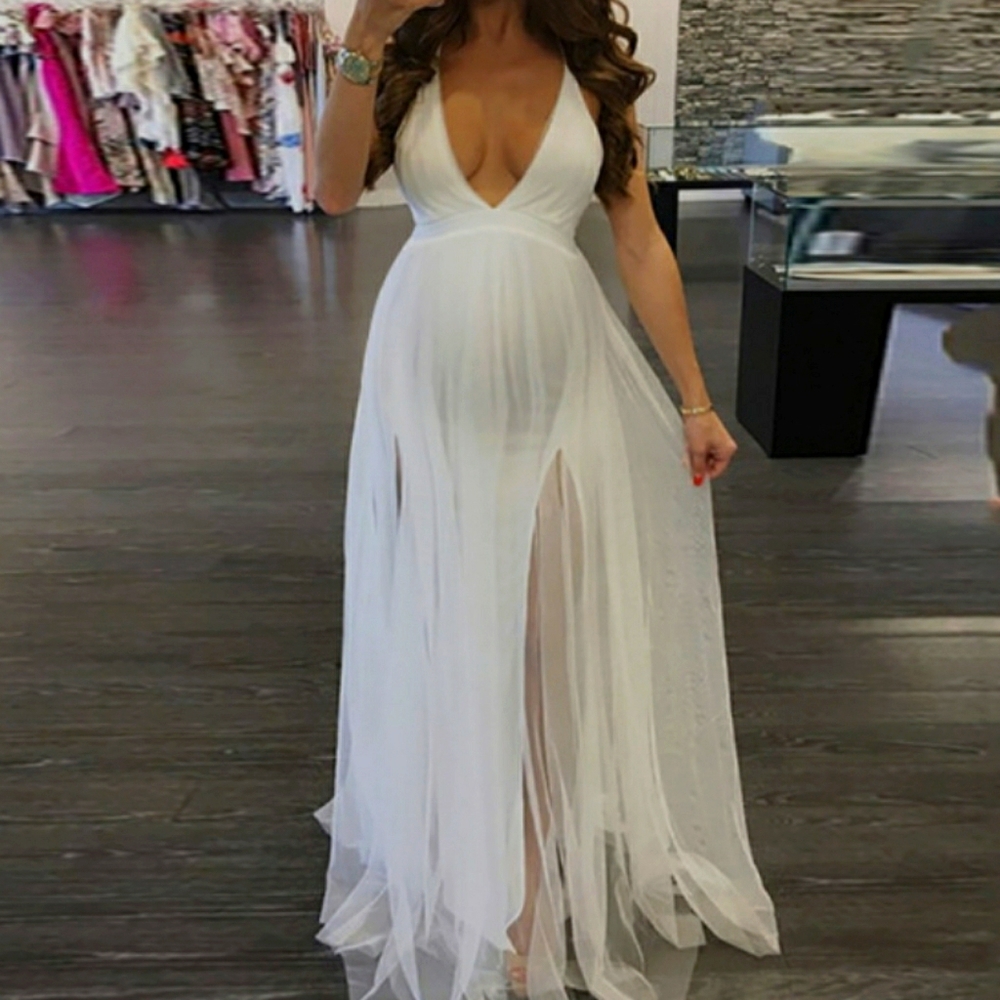 ￼

￼

Maternity Mesh Pure Color Deep V Neck Dress